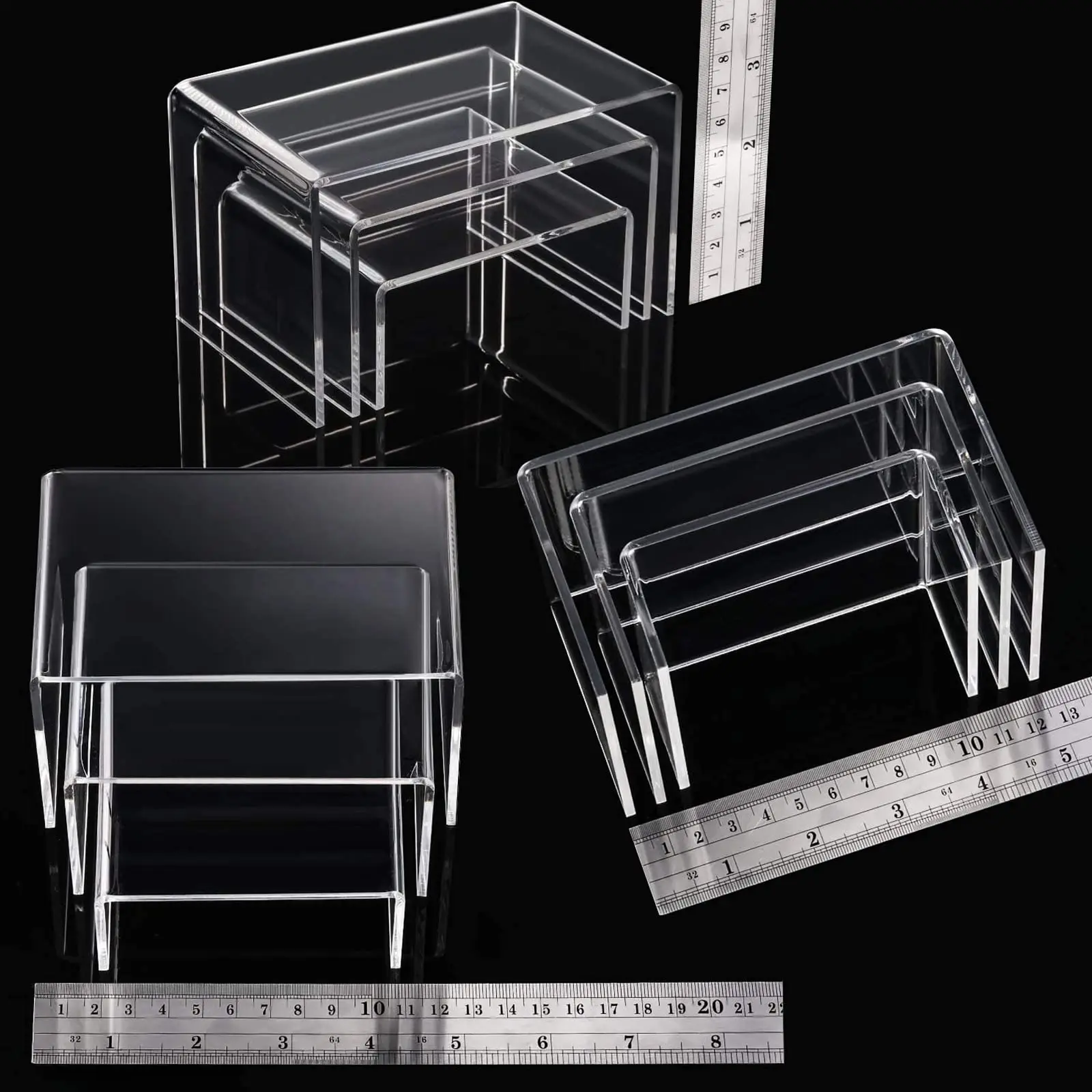 2 Sets Clear Acrylic Display Risers Jewelry Display Riser Shelf Acrylic Showcase Fixtures