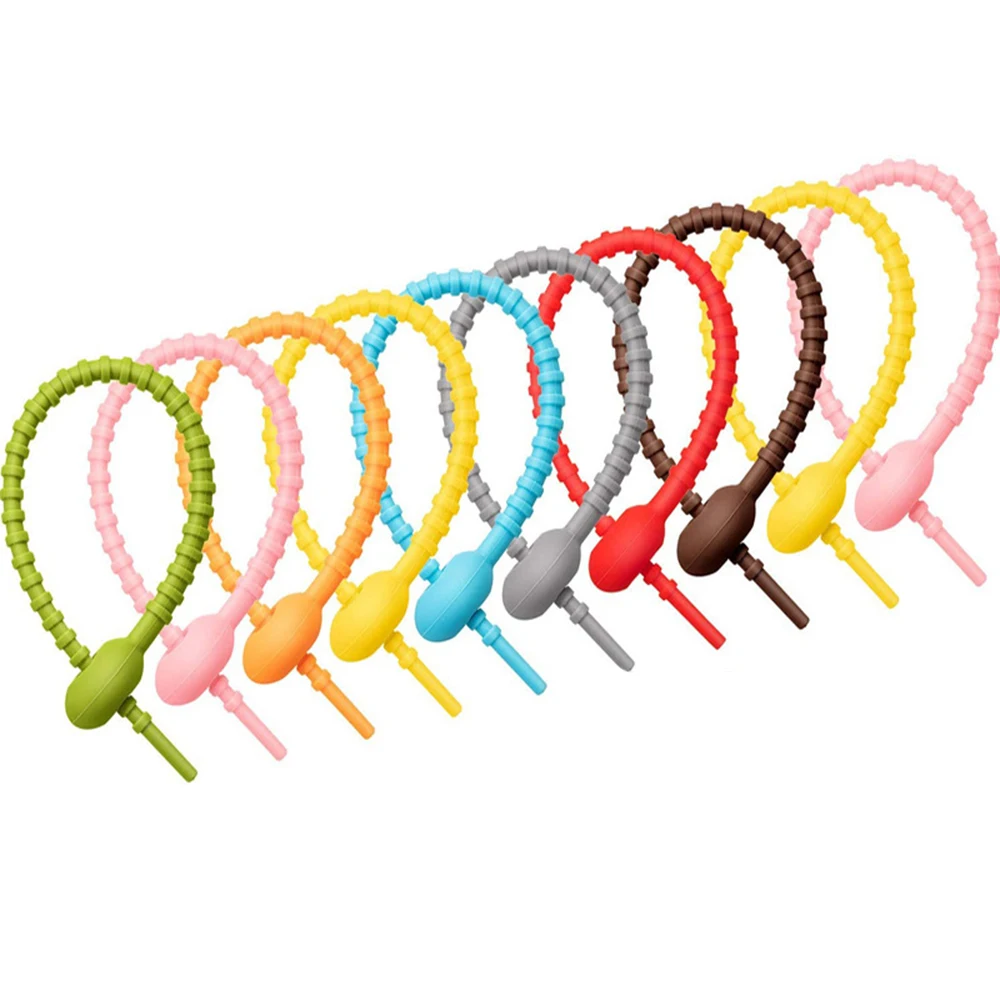 5 PCS Multi-functional Reusable Silicone Self-Locking Wire Cable Zip Cable Twist Ties for Food Bag Bundle Tool