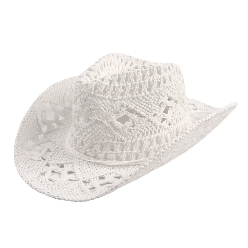 Handmade Straw Cowboy Hat Mexico Sombreros Carbonization Hollowed Summer Beach Sun West Cowboy Hat