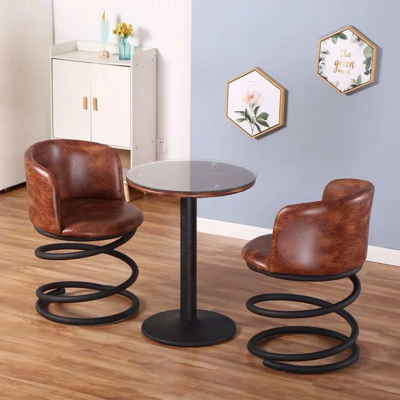 New unique spring back chair iron art bar chair cafe table and chair three-piece sets