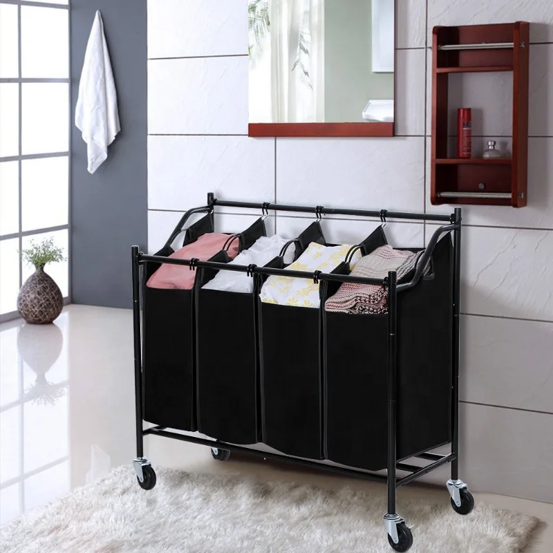 HOMEST 3 Sections Laundry Hamper Basket with Aluminum Frame Durable Dirty Clothes Bag for Bathroom Bedroom Home