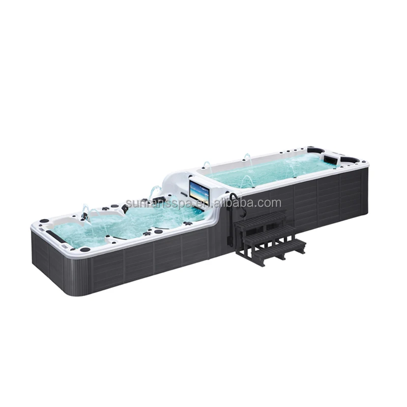 Sunrans Large Outdoor Above Ground Balboa Dual Zone Swim Spa Acrylic Swimming Pool with Water Air Jet Massage