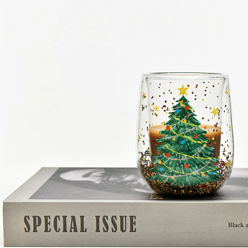 Новая чашка для рождественской елки термостойкая и не Горячая двухслойная с плавными блестками мультяшная Рождественская елка