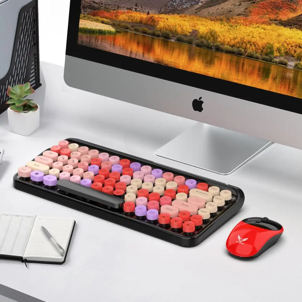 
Free Shipping Women Dot Colorful Lipstick Candy Mechanical Bluetooths Wireless Keyboard And Mouse for Laptop Desktop 