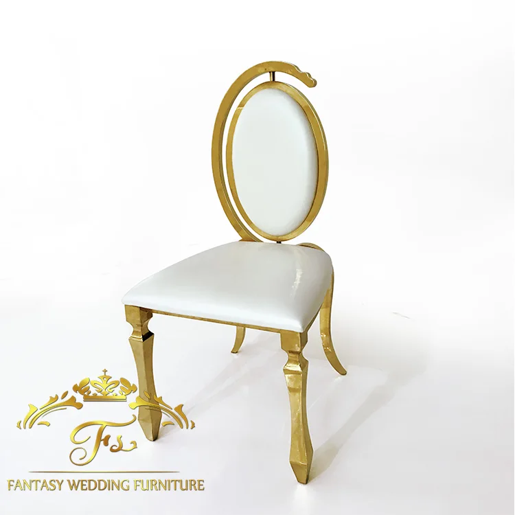 golden high back stainless steel wedding throne chairs with leather cushion for sale