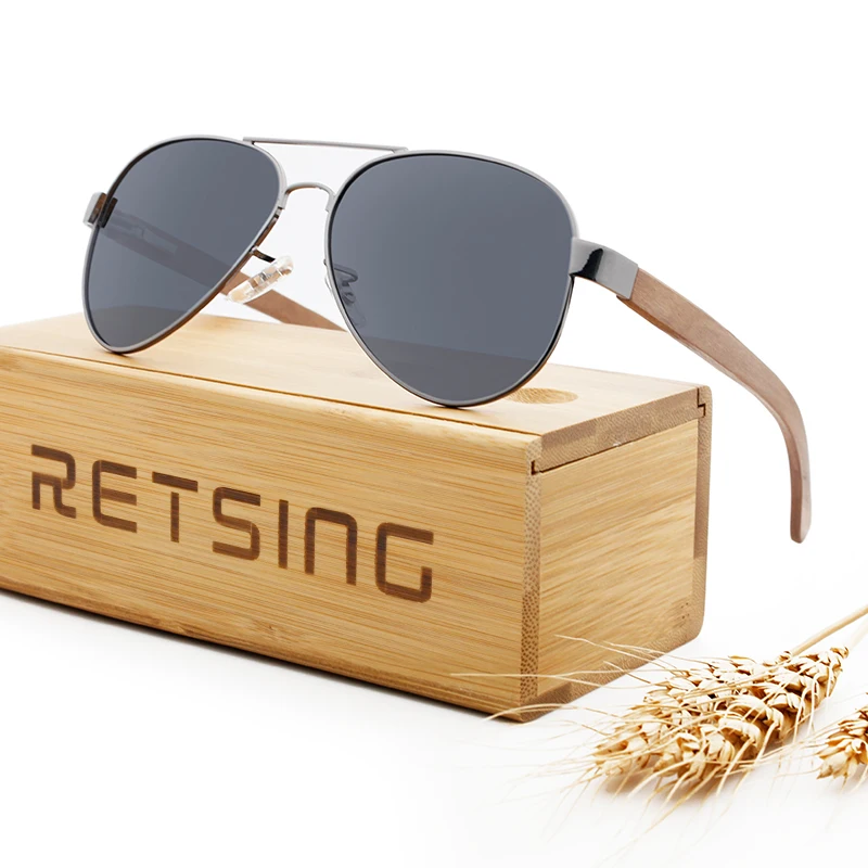 Engraved Your Logo by Laser Wholesale Metal Wooden Sunglasses Bamboo Polarized Glasses