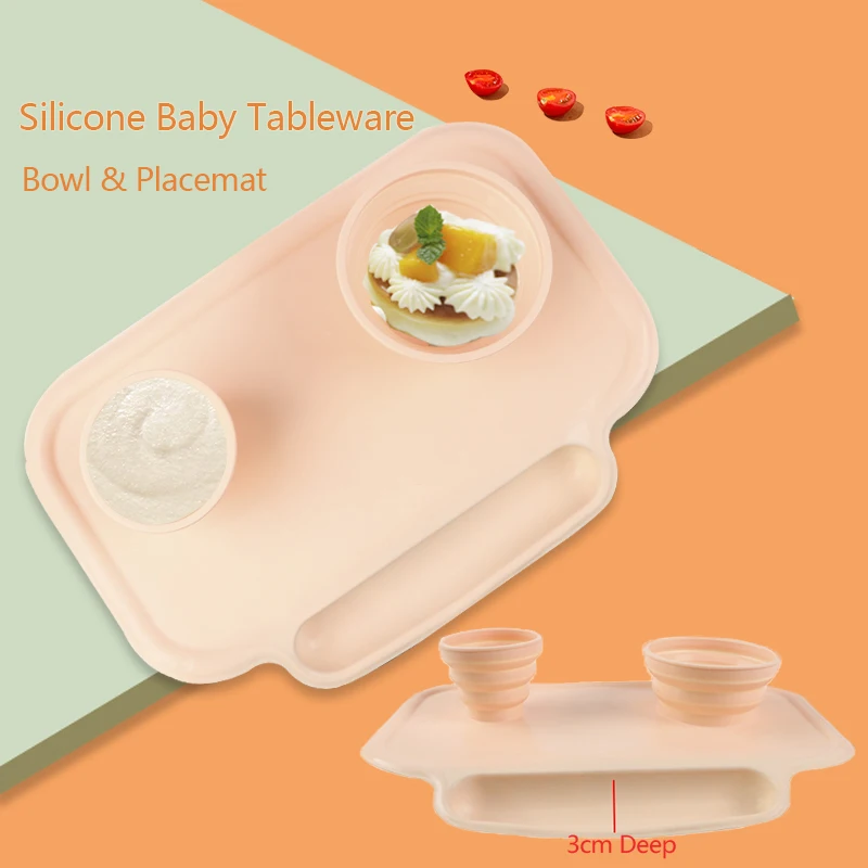 Toddler Tableware Portable Custom Child Place Mat Silicon Bowl Suction Dish Kids Cutlery Dining Retractable Placemat Baby Plate