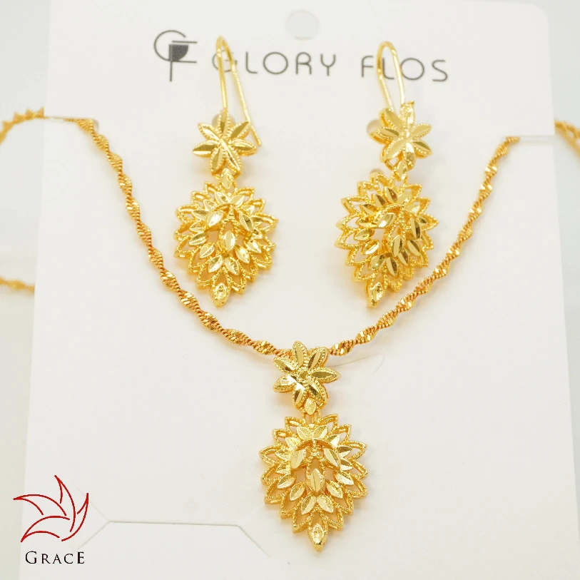 Manufacturers Dubai Gold Plated Jewelry Set Wedding Accessories Butterfly Pendant Bridal 22K gold Kundan Necklace Set For Women
