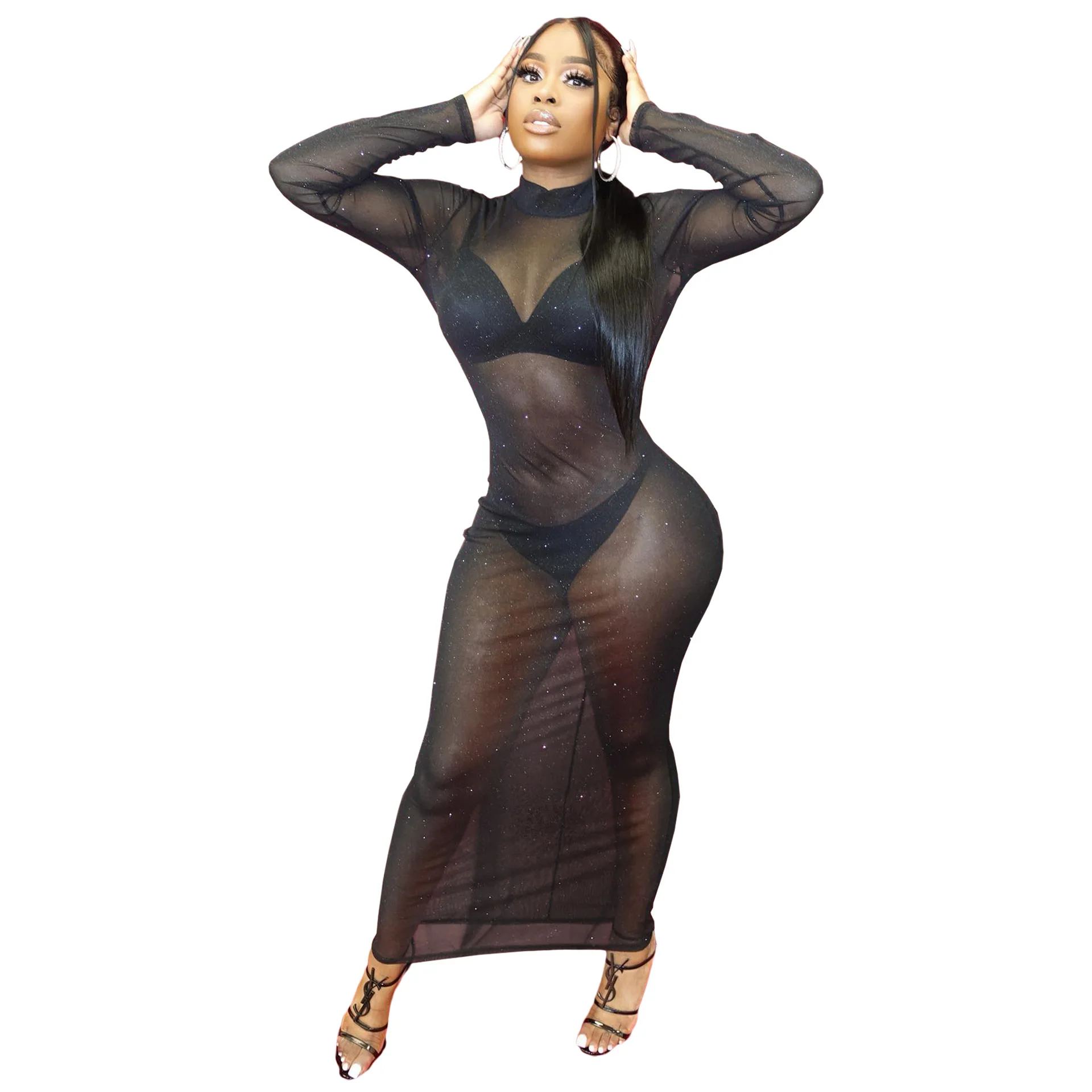 Ladies Sexy Dresses Women Summer Clothing Clothes See Through Dress Night Club Wear Maxi Backless Ladies Mesh Summer Dress