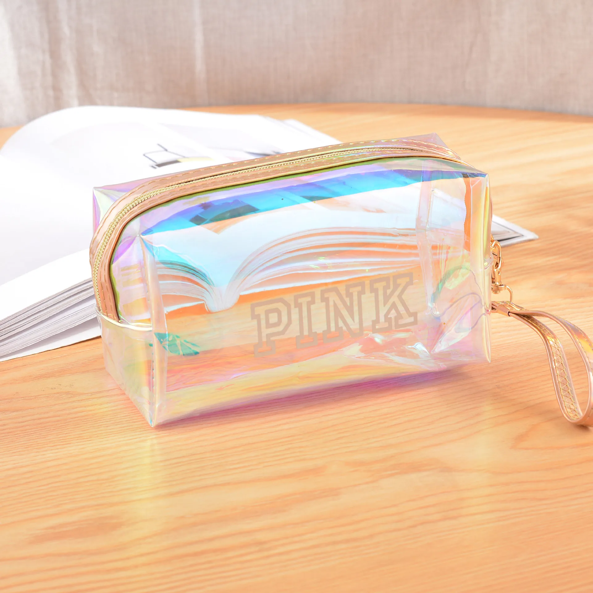 2020 amazon hot sale waterproof holographic laser TPU PVC cosmetic bag for women,wholesale fashion custom makeup bag with zipper