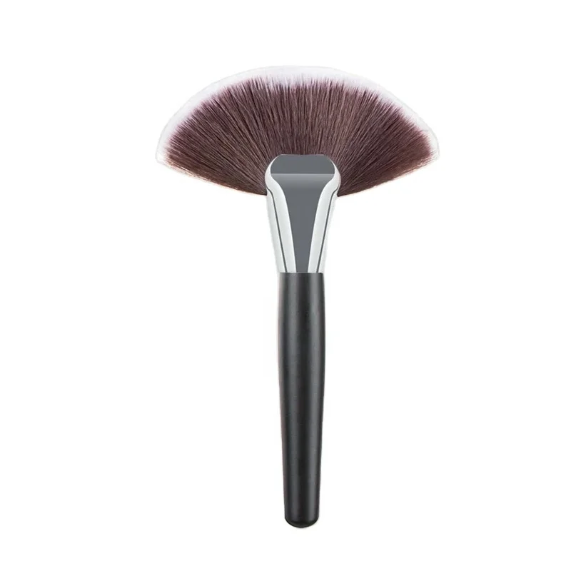 Manufacturer OEM Custom Logo Cosmetic Make-Up Fan Brush Black Single Facial Powder Blush Brush