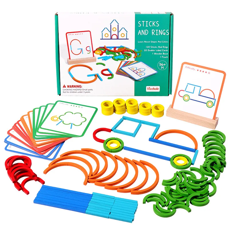 Preschoolers Intelligence Development Early Learning Educational Creative Sticks Rings Puzzle Montessori Matching Puzzle Toys
