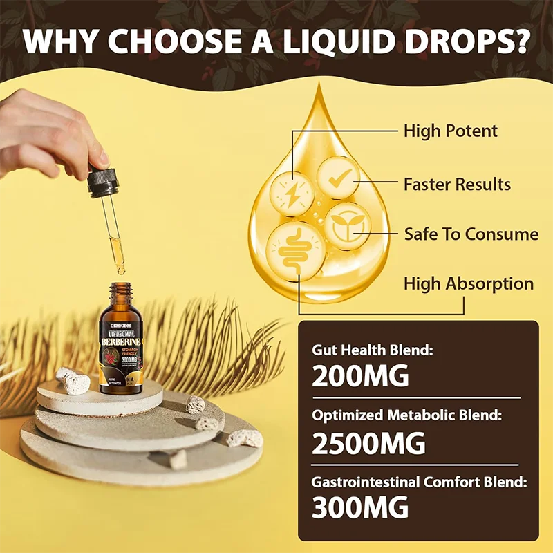 GMP factory Herbal Extract Supplements Berberine Hydrochloride Hcl Liquid Berberine Drops