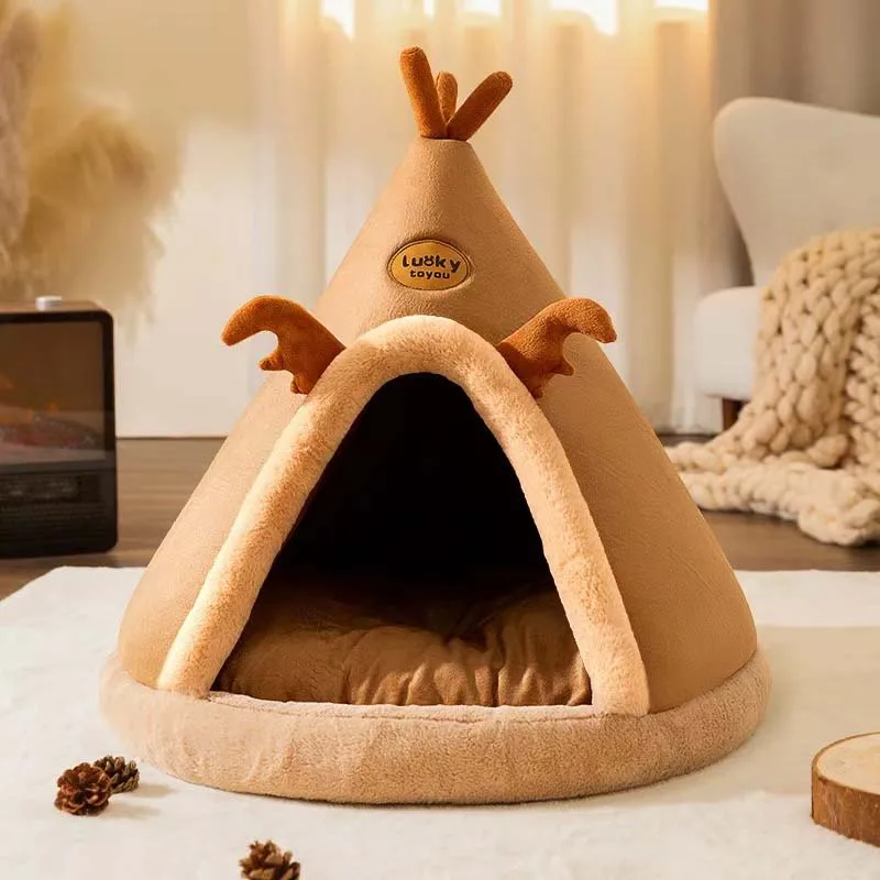 Cat puppy Cave Portable Winter Elk Yurt Pet House Washable Pet Tent Cave Reusable Cats House Sleeping Nest For Medium Large Cats