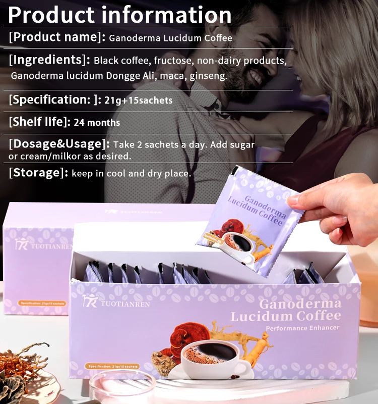 OEM Private Label Instant Coffee for Men and Women Ganoderma Lucidum Reishi Mushroom Powder Maca Tonkat Ali Energy Boost