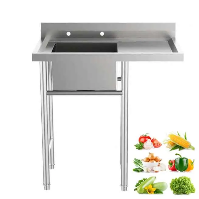 Free Standing  European Style 304  & 201 Stainless Steel Single Double Triple Sink With Work Station Industrial Cleaning Sink