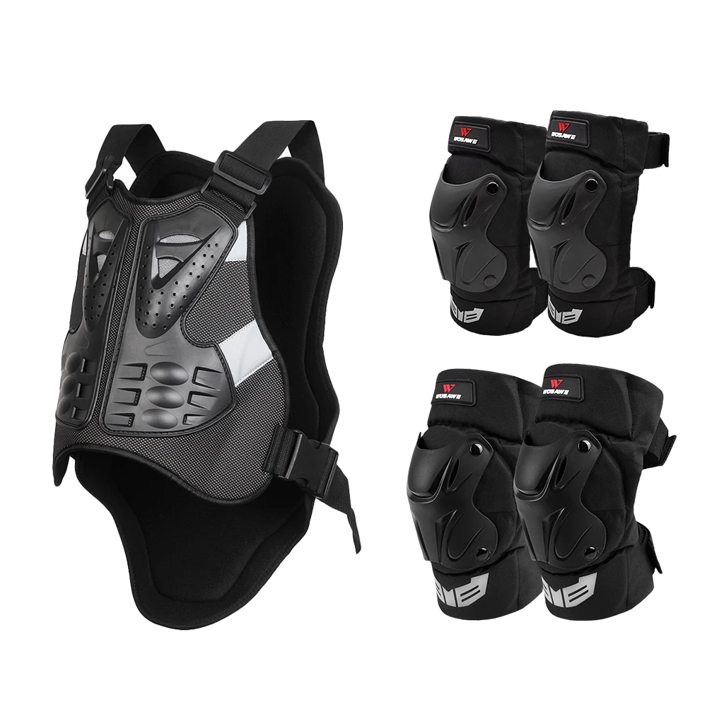 WOSAWE Motorcycle Jacket Body Armor Motocross Chest Back Protector Motocross Off-Road Racing Vest and Motorcycle Knee Protector