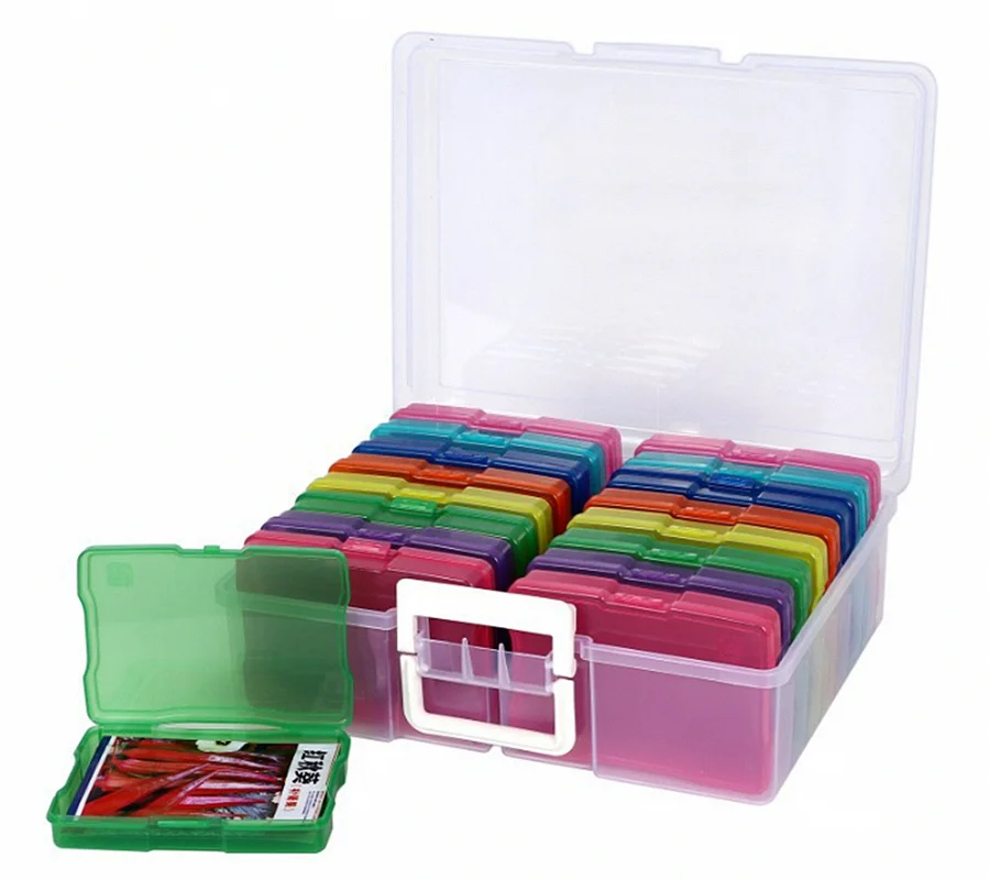 4X6 Inch Photo Storage Boxes and Clear Craft Keeper with Handle, Individual Clear Photo Containers Project Case