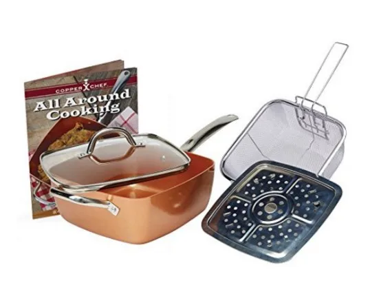 Multifunctional 6 in 1 Square Fry Pan Non-stick Copper Bottom Stainless Steel Cookware Set