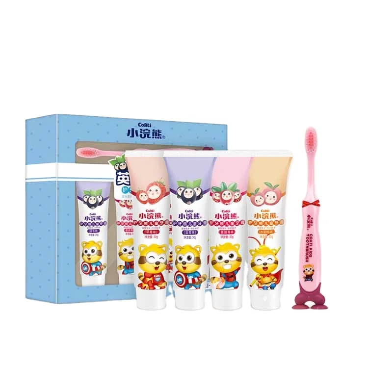 Оптовая продажа, зубная паста с фруктовым ароматом, отбеливающая зубная паста, набор детских зубных щеток