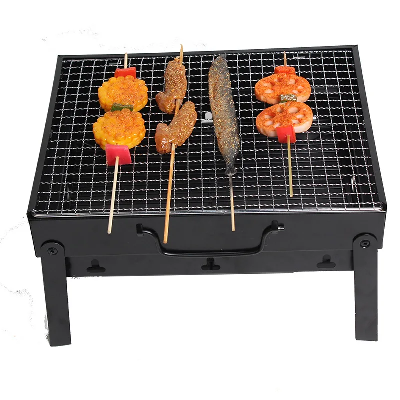 Portable black square iron korean camping bbq grill charcoal bbq grills outdoor table campfire kettle kabob grill