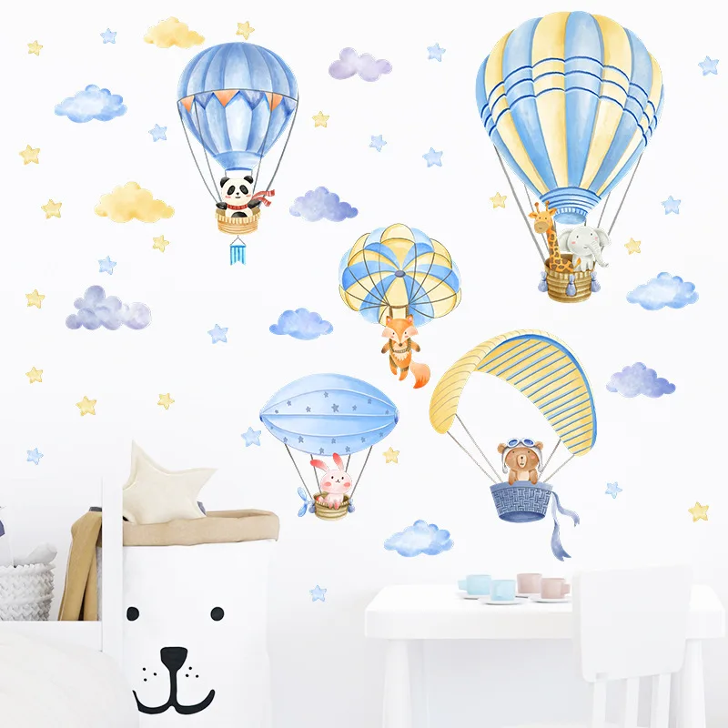 Animal Hot air balloon Wall Sticker Cartoon Hot air balloon Decals  Living Room Decorative Wallpaper