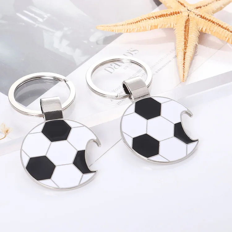 Custom football keychain bottle opener metal round car keychain for wholesale