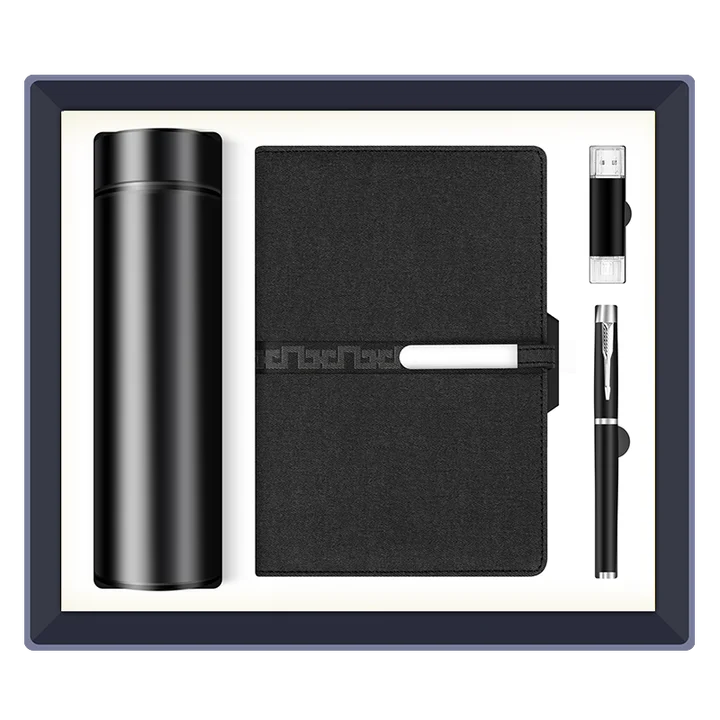 2025 Business Gift Customized Corporate Giveaways A5 Notebook & Vacuum Flask & USB Flash Drive & Pen for Man Women Event