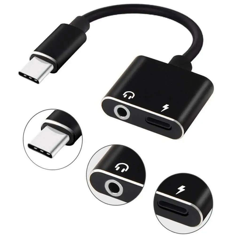 Type-C to 3.5mm Jack AUX Audio Headphone USB-C Charging Adapter Splitter Cable 2 in 1 Digital Audio Charger
