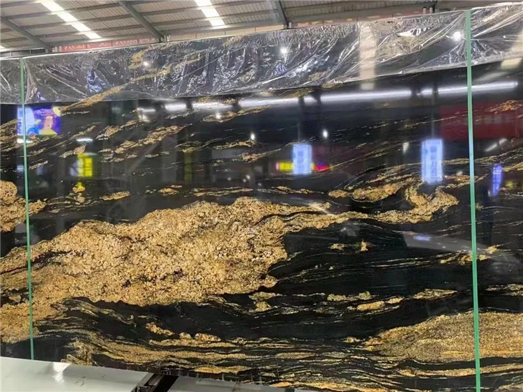 Brazil Cosmic Luxury Natural Black Granite Slab With Golden vein