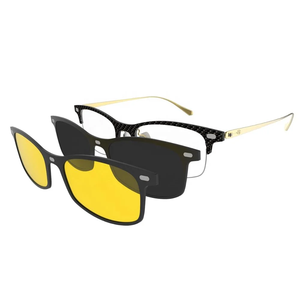 New design magnet clip on sunglasses authentic carbon fiber with titanium polarized interchangeable sunglasses