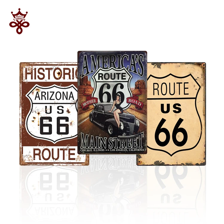 US Route 66 Printed Art Poster Bar Pub Club Home Decorative Retro Wall Stickers Antique Metal Tin Signs