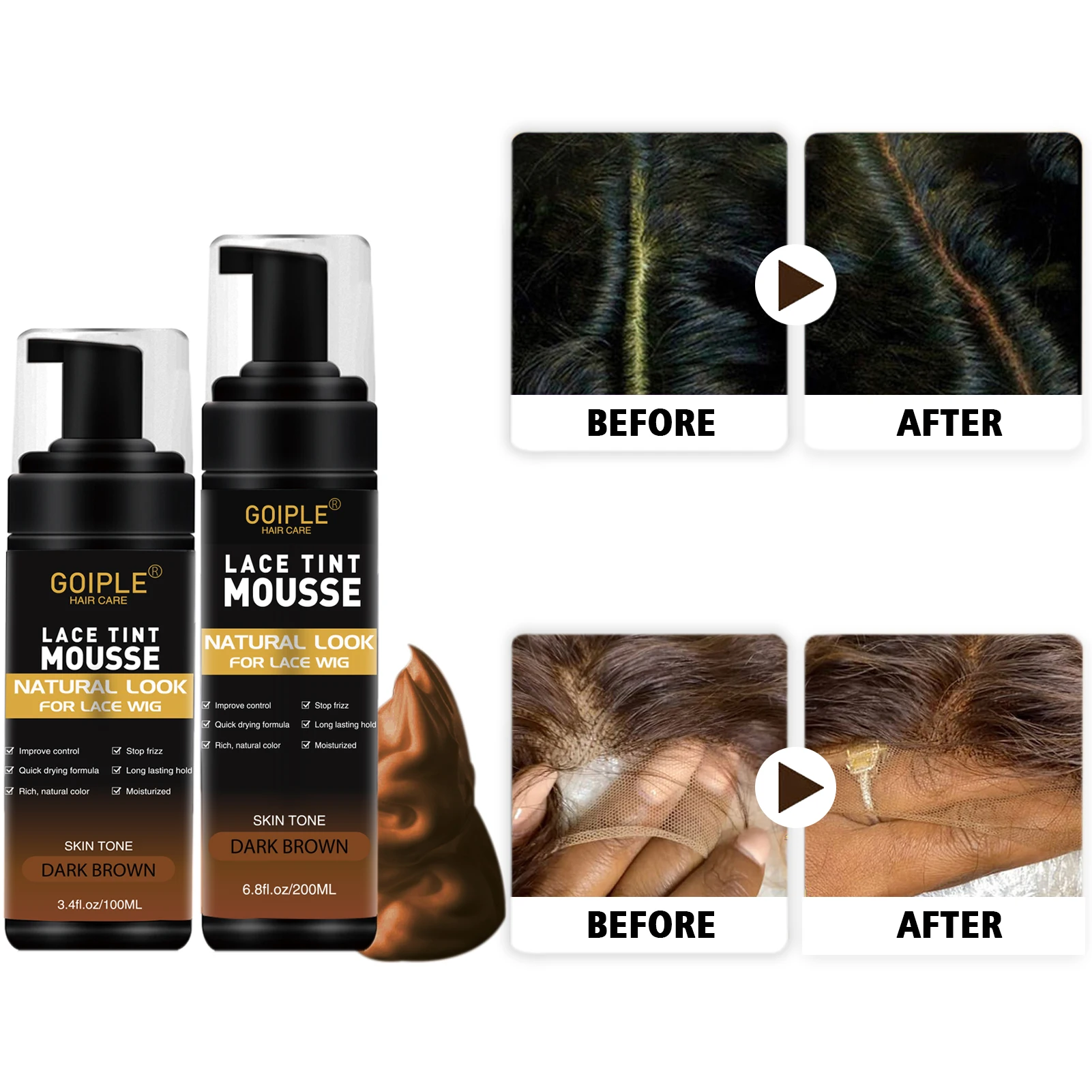 Wholesale 100ml Alcohol-free Hair Color Foam for Wig Synthetic Lace Tint Melting Spray Private Label Natural Lace Tint Mousse