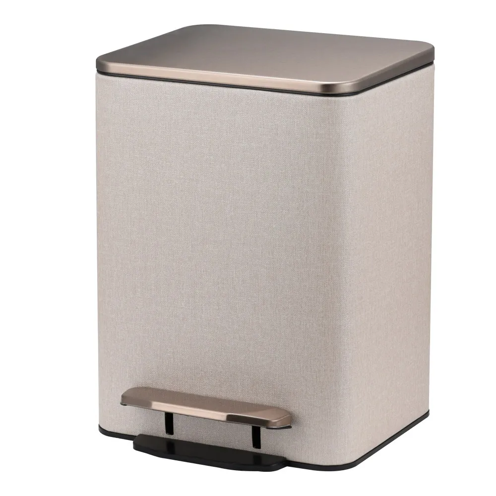 Luxury 12L 15L kaki rectangular household hotel marble foot pedal trash can wast bin
