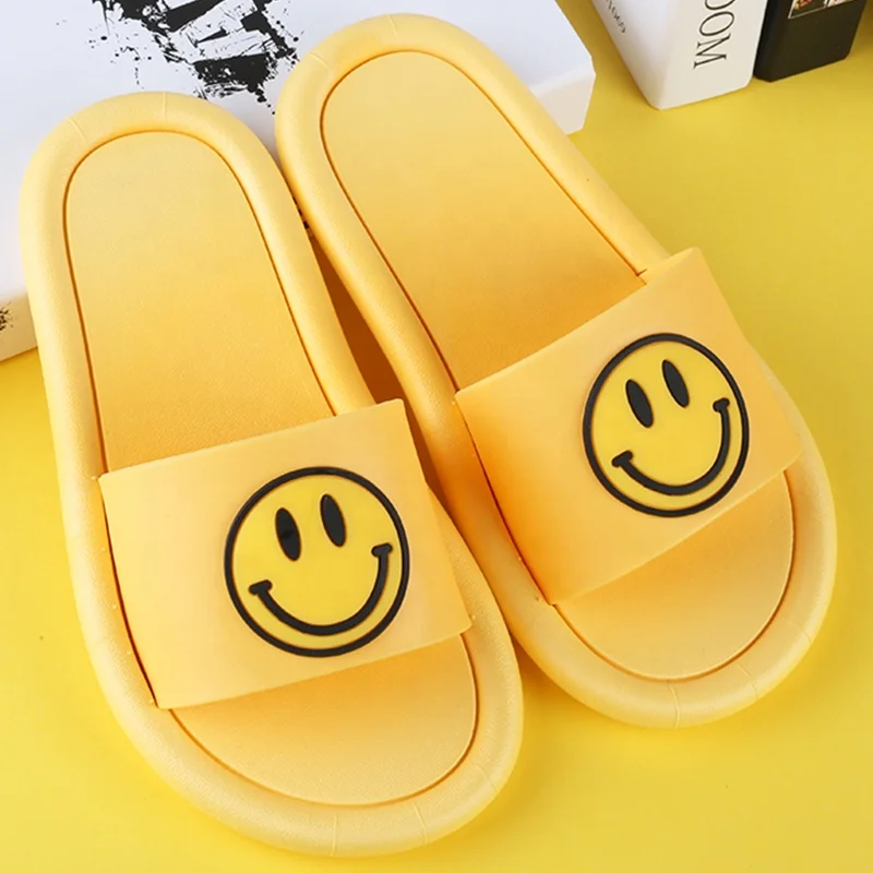 Latest Household Smile Face Slippers Lovers Shoes Summer Outdoors PVC Parent-child Family Slides Kids Sandals