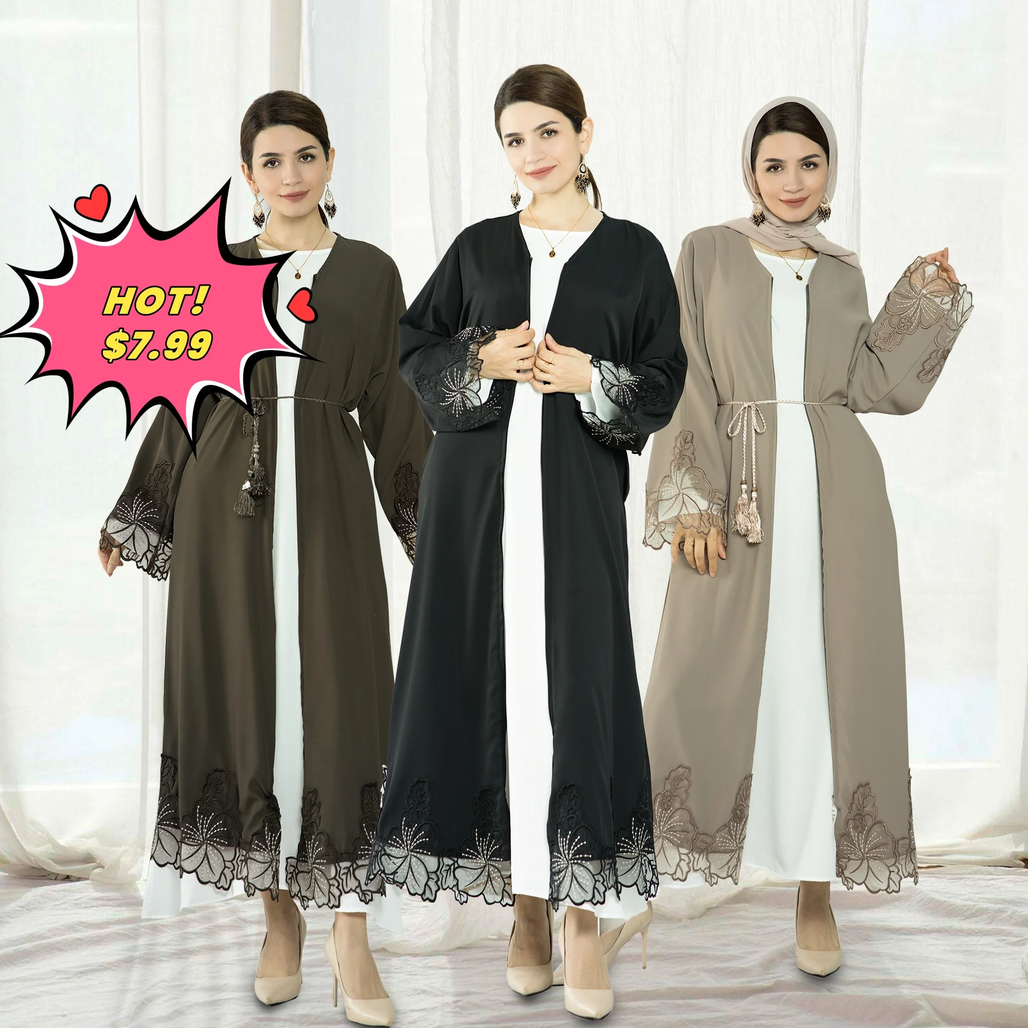 Распродажа Loriya Dubai Abaya кружевная вышивка классная черная абайя Ид Исламская одежда Nida скромное открытое кимоно