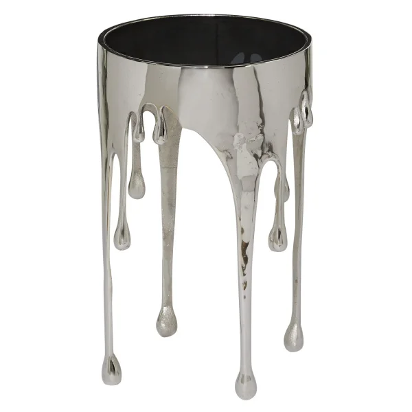 Contemporary design metal side table with black glass top dripping is suitable for living room vases
