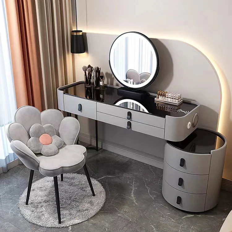 Bedroom Furniture Modern Simple Multi-functional Princess Dressing Makeup Table With Side Cabinet Vanity Smart Mirror