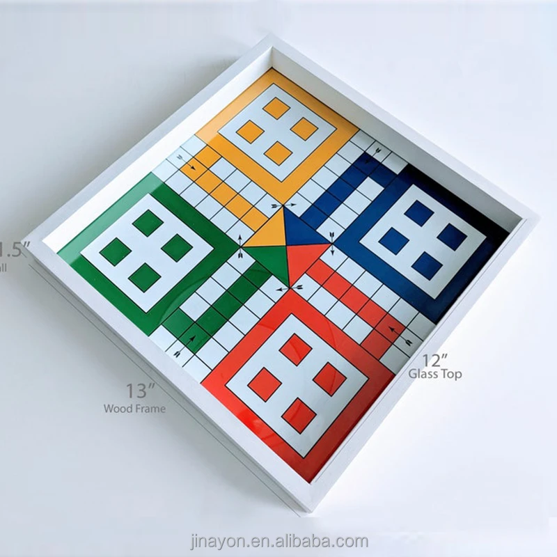 Ludo Chess Game with Wooden Frame Custom Manufacturer Organic Glass Dices and pawns