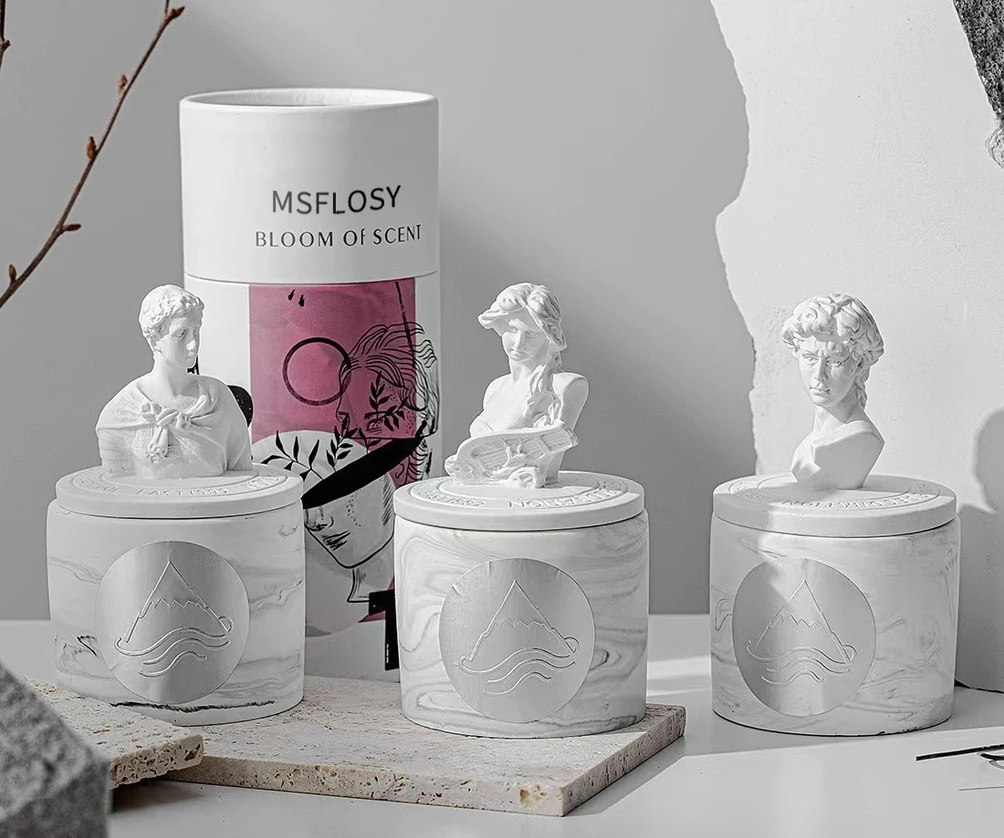 Wholesale ECO Friendly Handmade David Plaster Gypsum Sculpture Fragrance Gardenia Soy Wax Candle Scented Candle