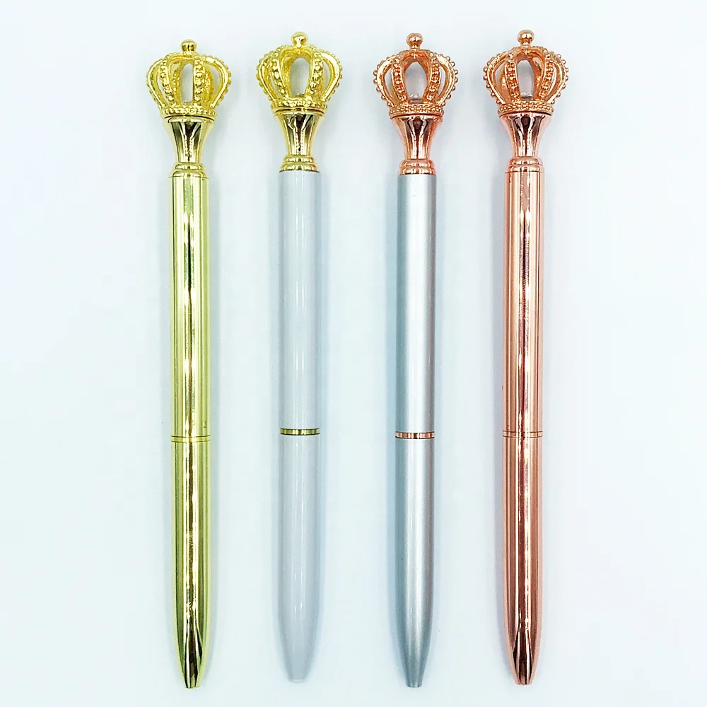 Best Selling fashion pen Personalised Metal King Queen Crown Top Ball Pen cute pen  For Lady