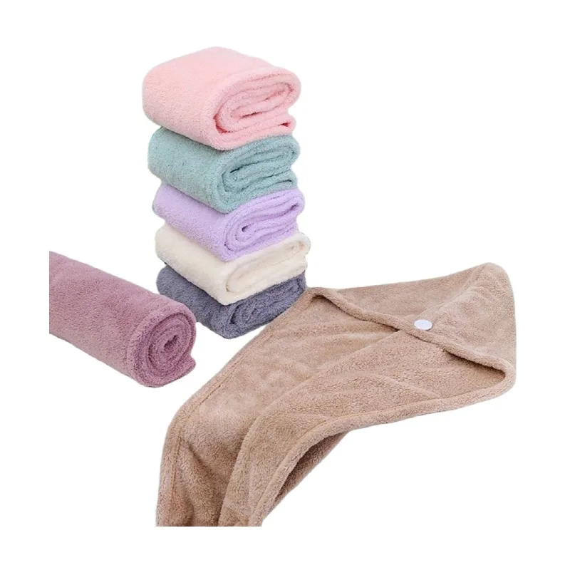 Женская супер абсорбент быстросохнущие мягкие Magic полотенце-тюрбан с пуговицы твист обруч из микрофибры, Коралловый Флис Полотенце Для Волос