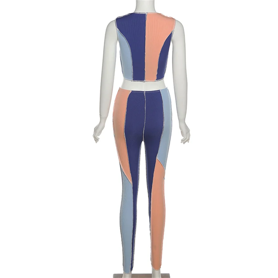 Nibber K21S01079 сшитая Трехцветная женская спортивный костюм женские жилет обтягивающие брюки, комплект состоит из 2 предметов уличная оптом с фабрики под заказ