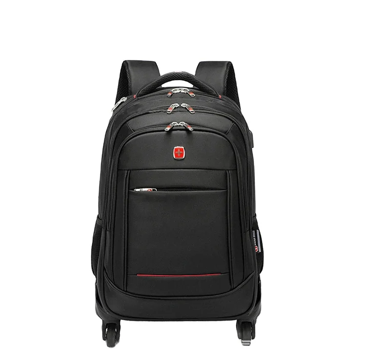 Waterproof nylon trolley bag large capacity multi-pocket laptop trolley backpack school business travel suitcase