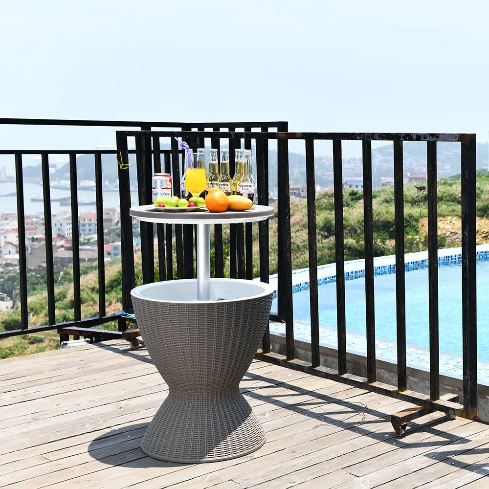 Outdoor Bar Cooler Table Hot Tub Side,Rattan Patio Built 7.5 Gallon Beer & Wine Cooler