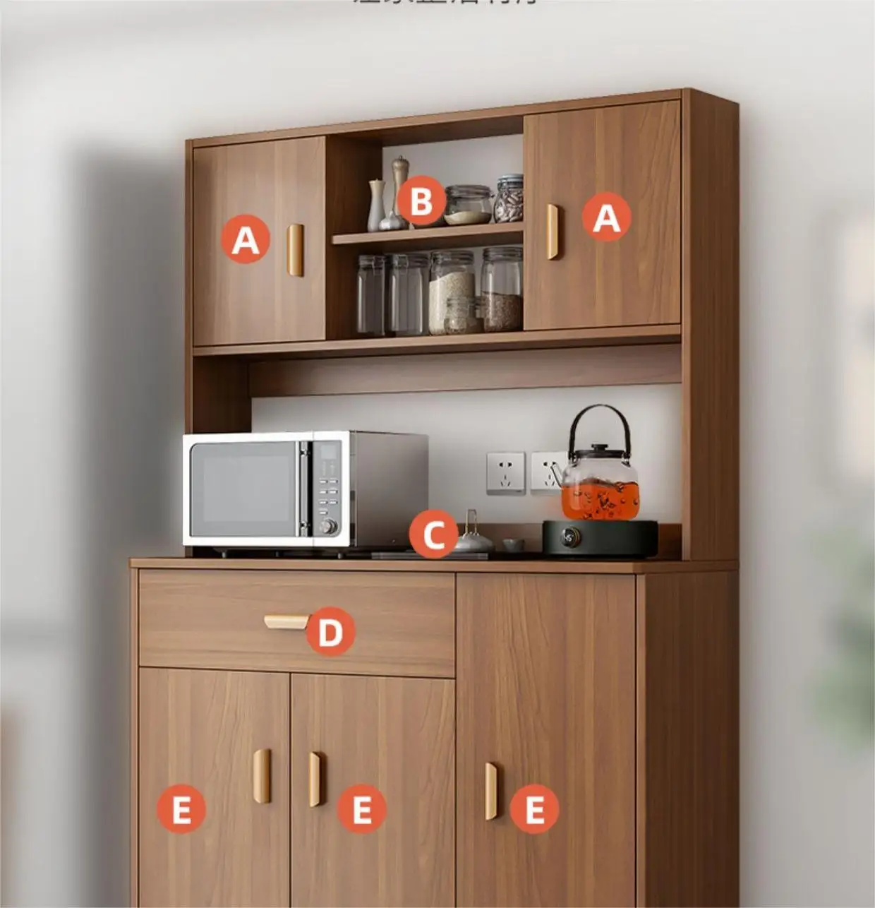 Kitchen Buffet Cabinet Farmhouse Modern Storage Cabinet with Sliding Doors and Shelf Wood Narrow Sideboard Cabinet Dining Room