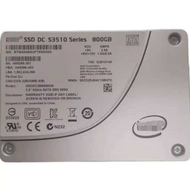 SSDSC2BB800G6 I N TE L SSD DC S3510 Series 800GB SSDSC2BB800G601 6G SATA 2.5inch Solid State Drive