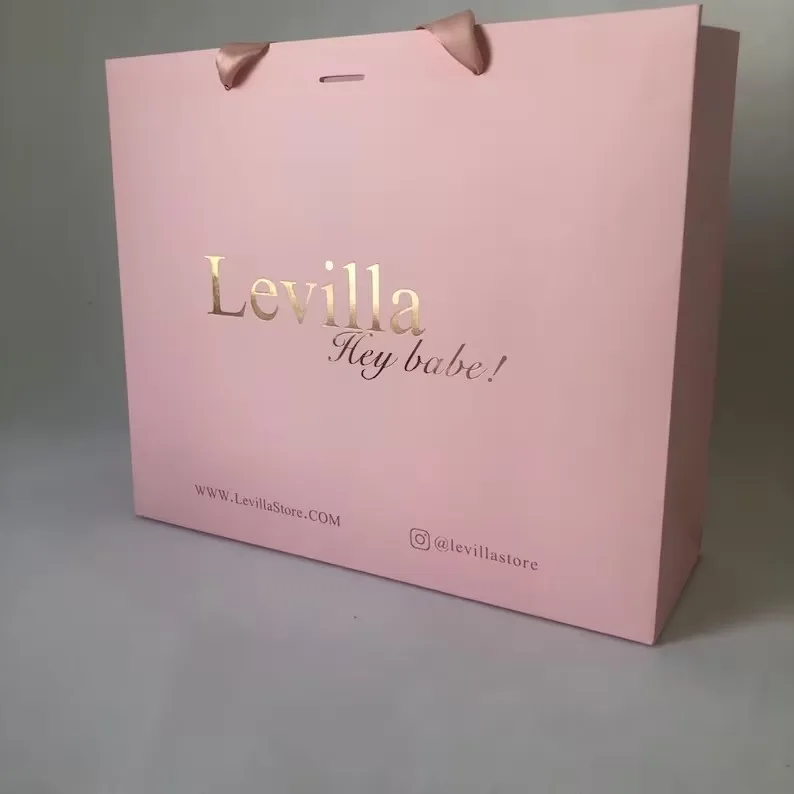 custom logo Personalized gift paper Bag with satin ribbon handles for your business, presentation, event, party