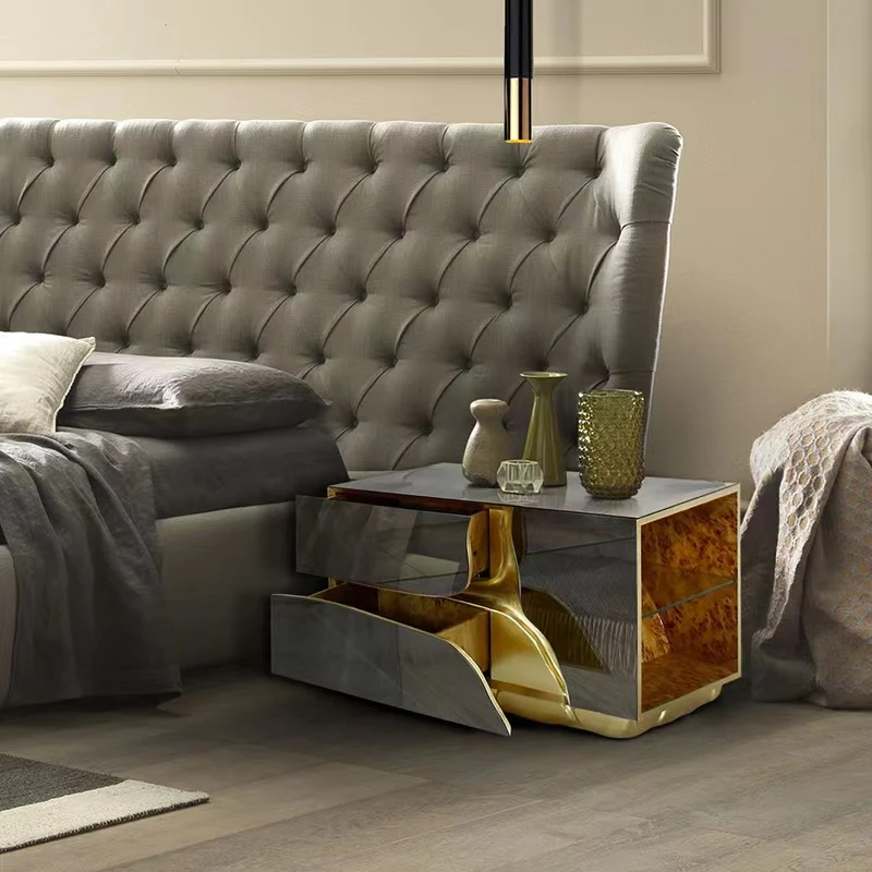 Boca Do Lobo Modern Luxury Metal Bedside Table Stainless Steel Frame Nightstand Table