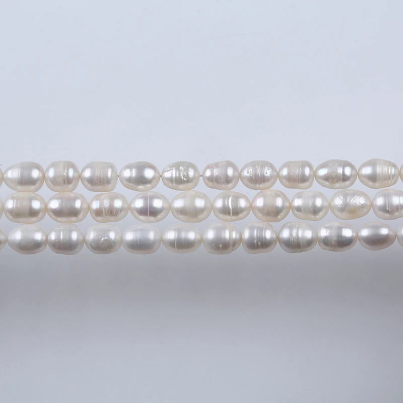 Hot Sale Natural Pearls White 8-9mm Rice Pearls Freshwater Pearl Strings Wholesale